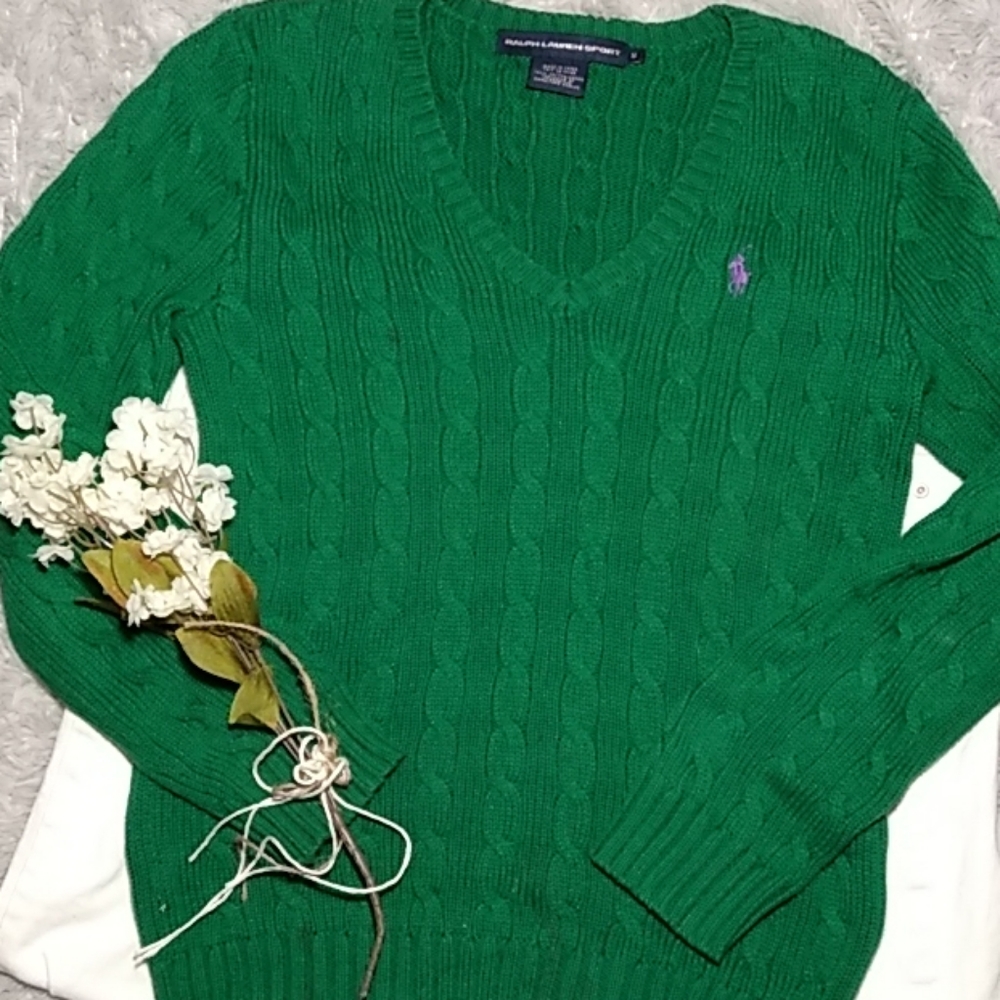 🔆Ralph Lauren Sport Vneck green Sweater
